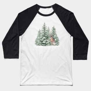 Christmas winter forest with deer. Baseball T-Shirt